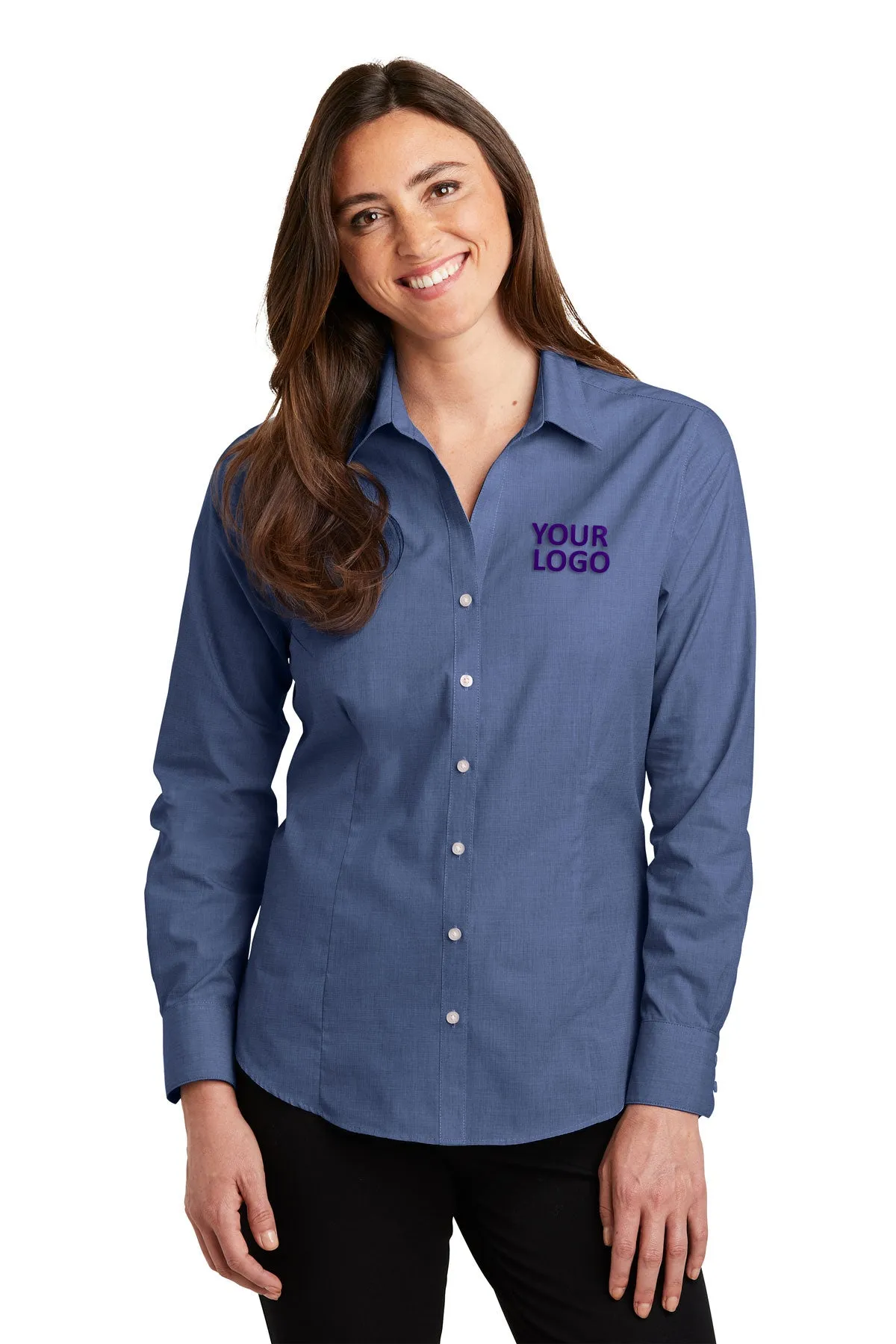 Port Authority Ladies Crosshatch Easy Care Custom Shirts, Deep Blue