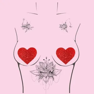 Red Glitter Heart Pasties