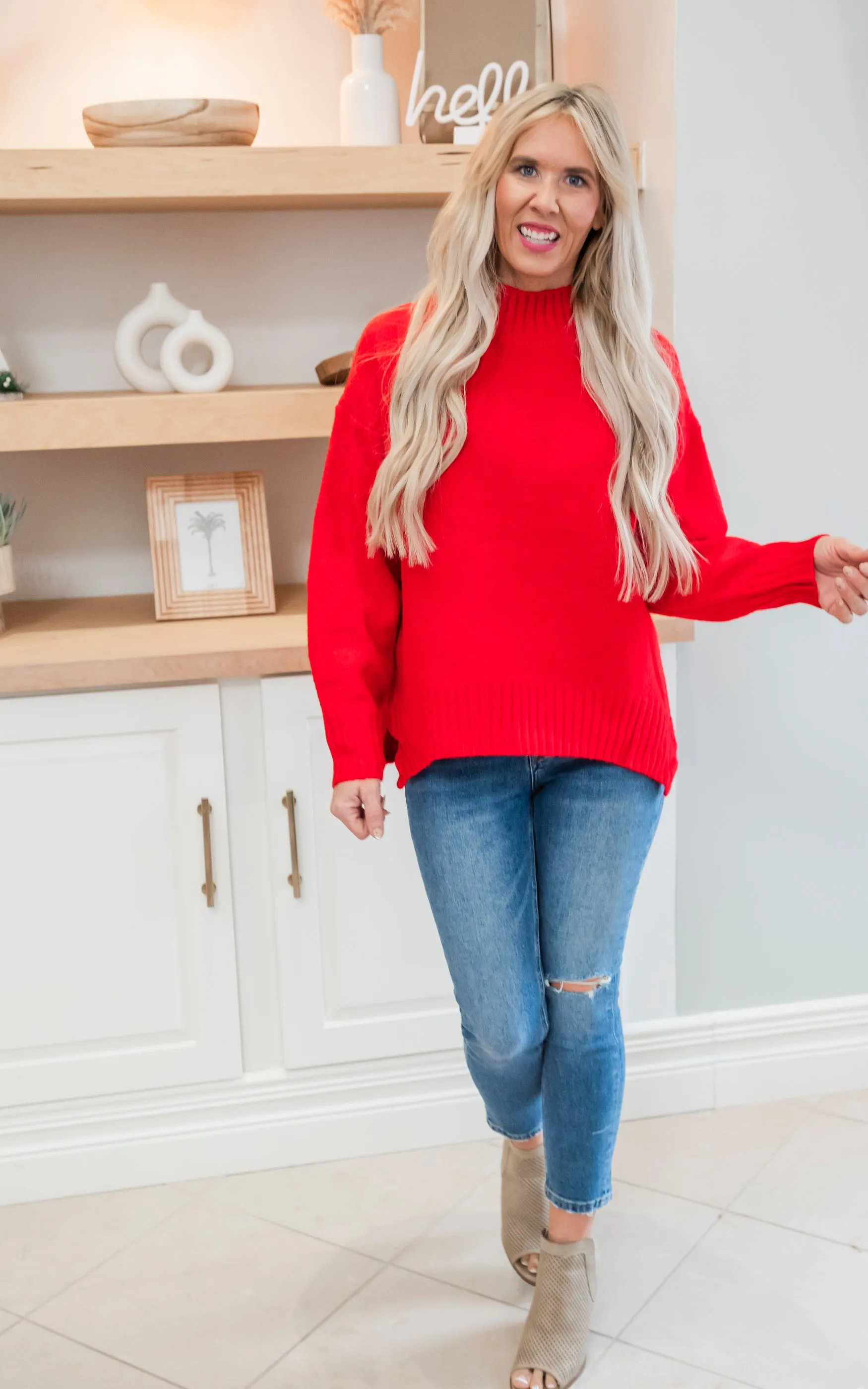 Ribbed Trim Mock Neck Sweater - Final Sale