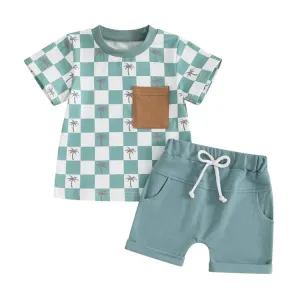 Short Sleeve Checkered Palms Baby Set