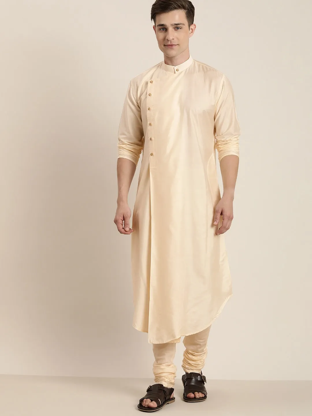 SHRESTHA By VASTRAMAY Men's Beige Pleated Kurta