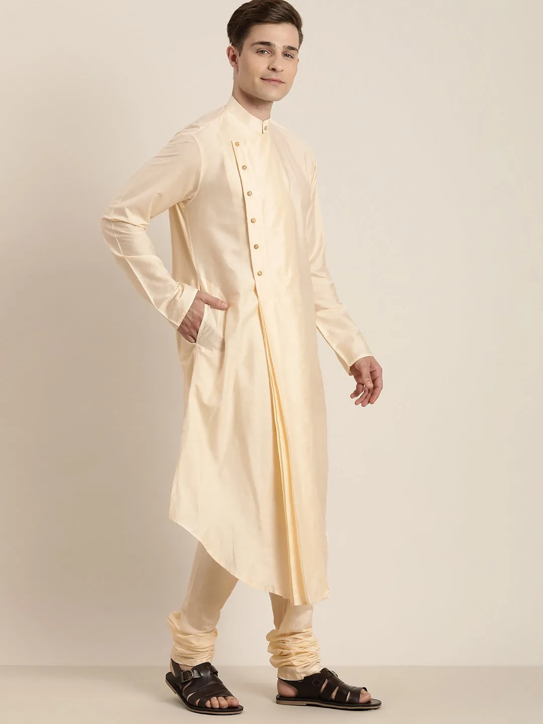 SHRESTHA By VASTRAMAY Men's Beige Pleated Kurta