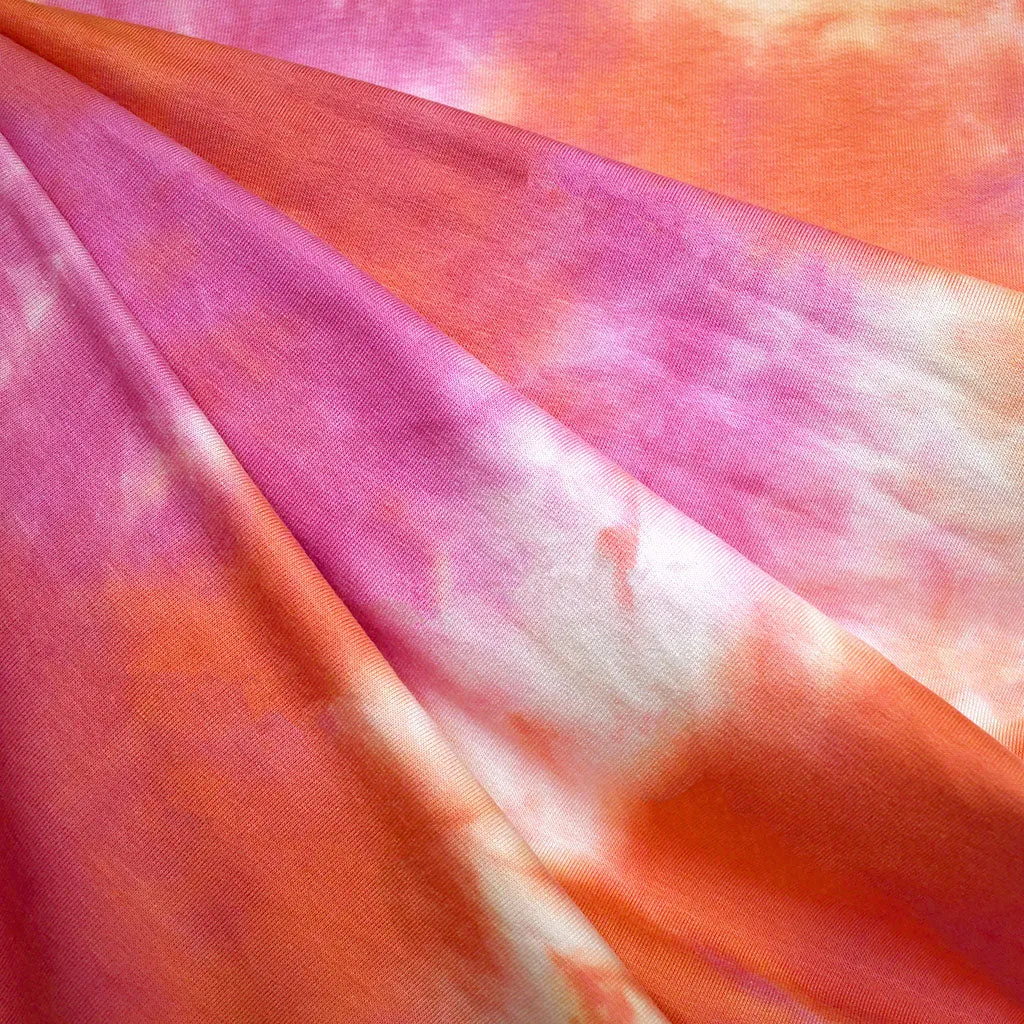 Soft Marble Dyed Jersey French Terry Magenta/Persimmon