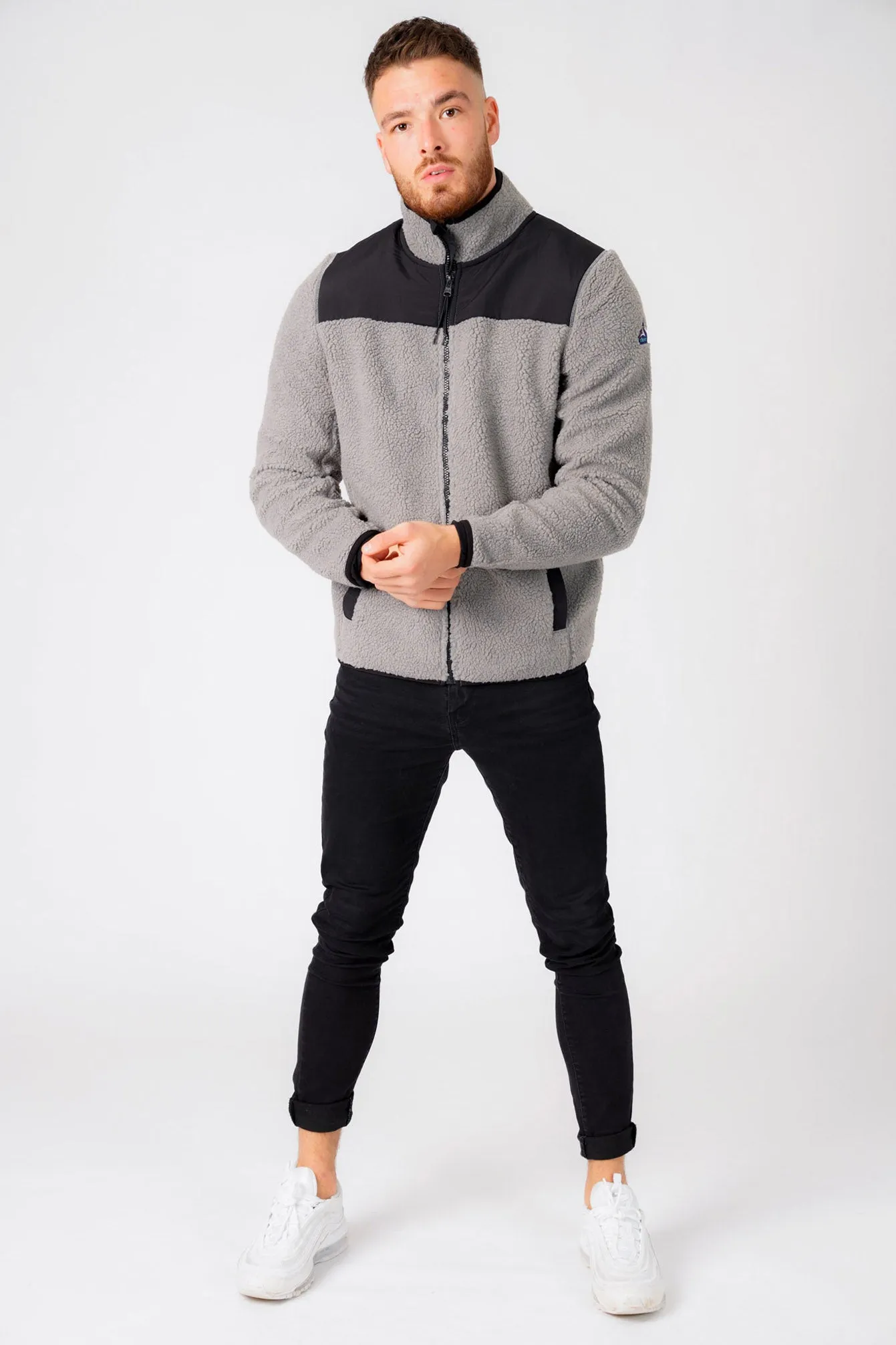 Southwell Teddy Borg Fleece Funnel Neck Hoody in Ghost Grey - Tokyo Laundry