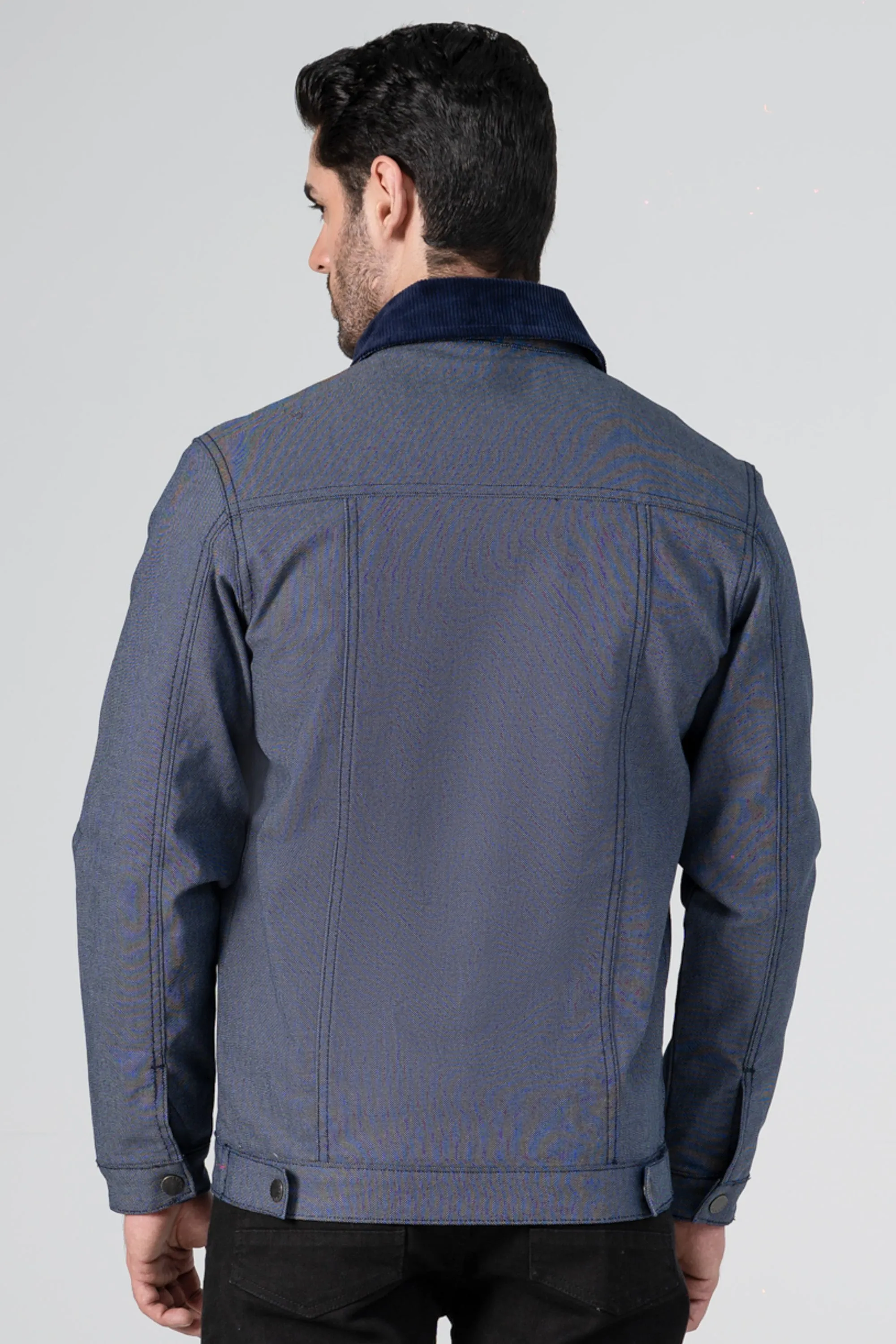 Textured Button Up  Collar Jacket indigo