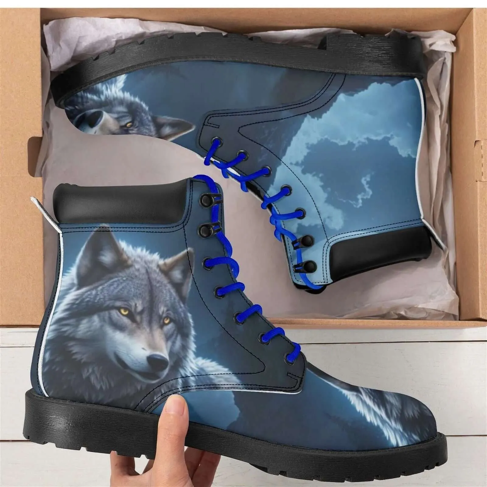 Unique Wolf Design Printed Boots