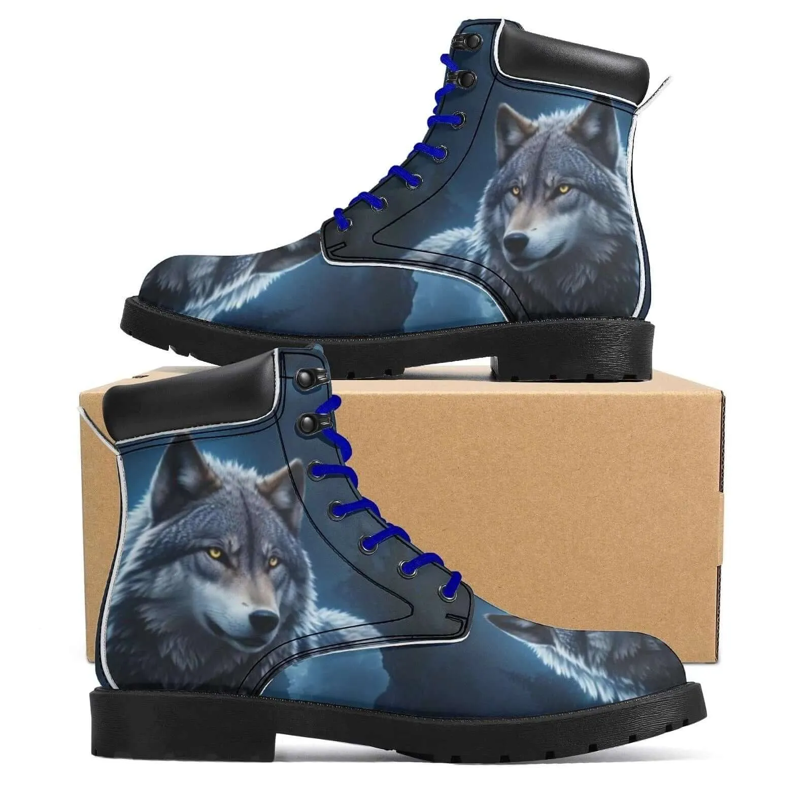 Unique Wolf Design Printed Boots