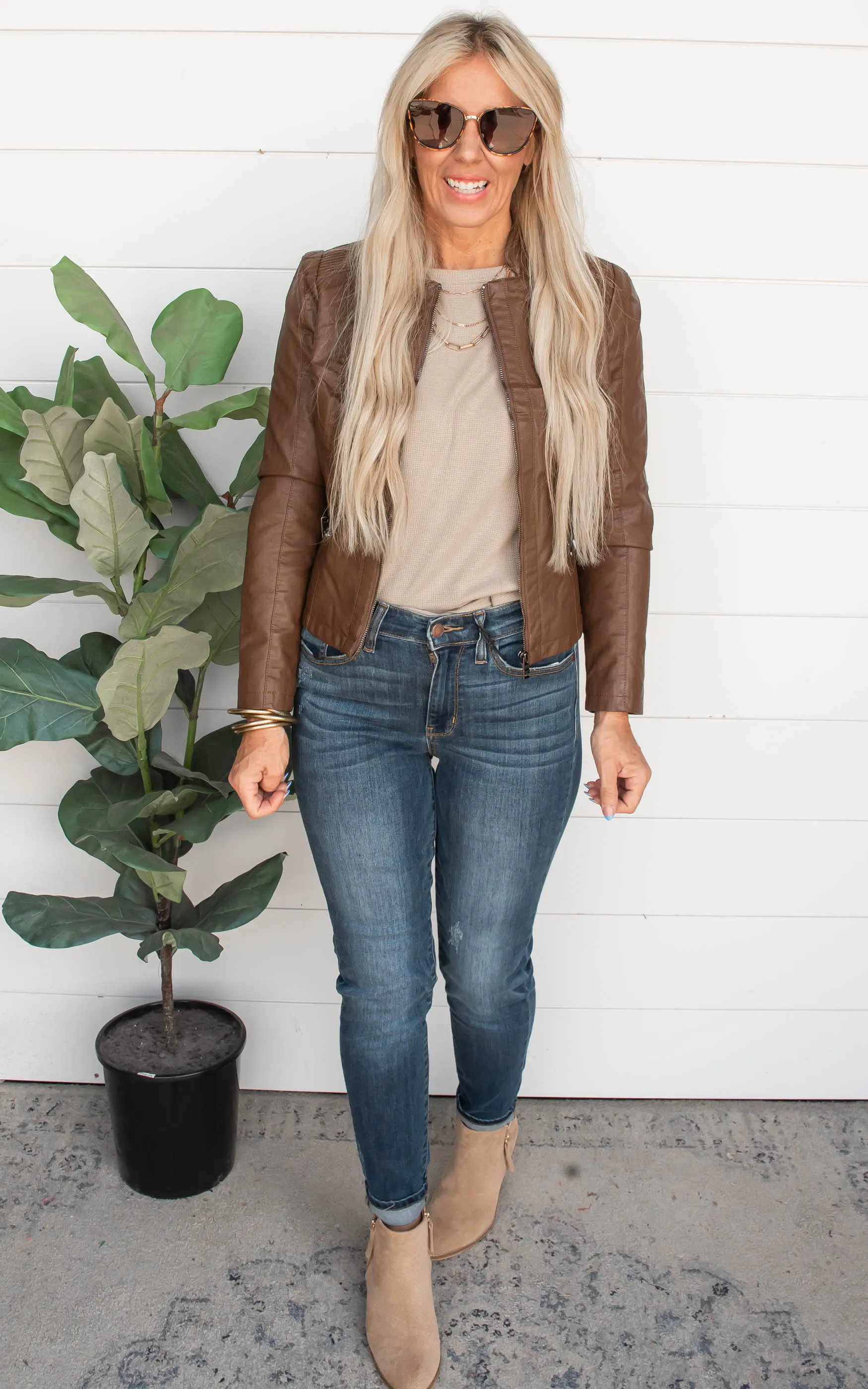 Vegan Leather Biker Jacket - Camel - Final Sale