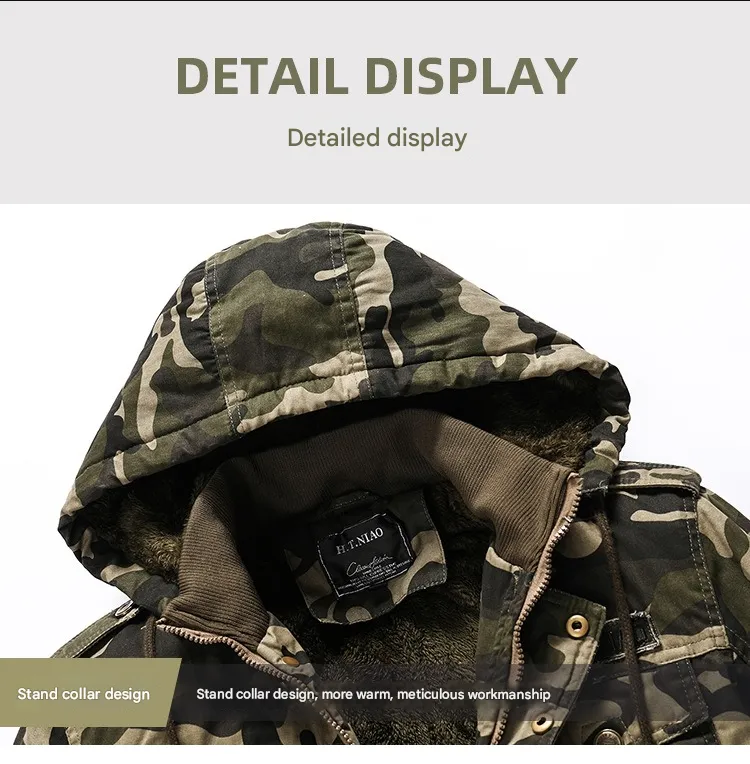 Western Size Down Army Military Camouflage Jersey Thick Winter Warm Puffer Hooded Jacket | K-7711